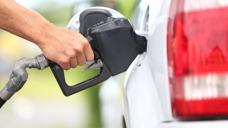 A hand pumping gas into a vehicle