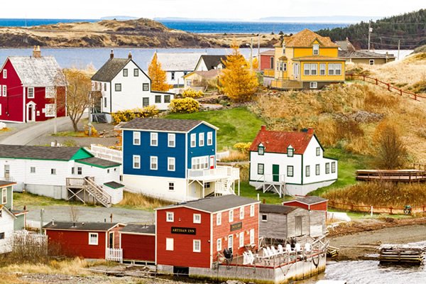 A view of the saltbox houses in Trinity, Newfoundland.