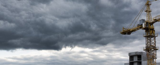 Stormy skies and a building