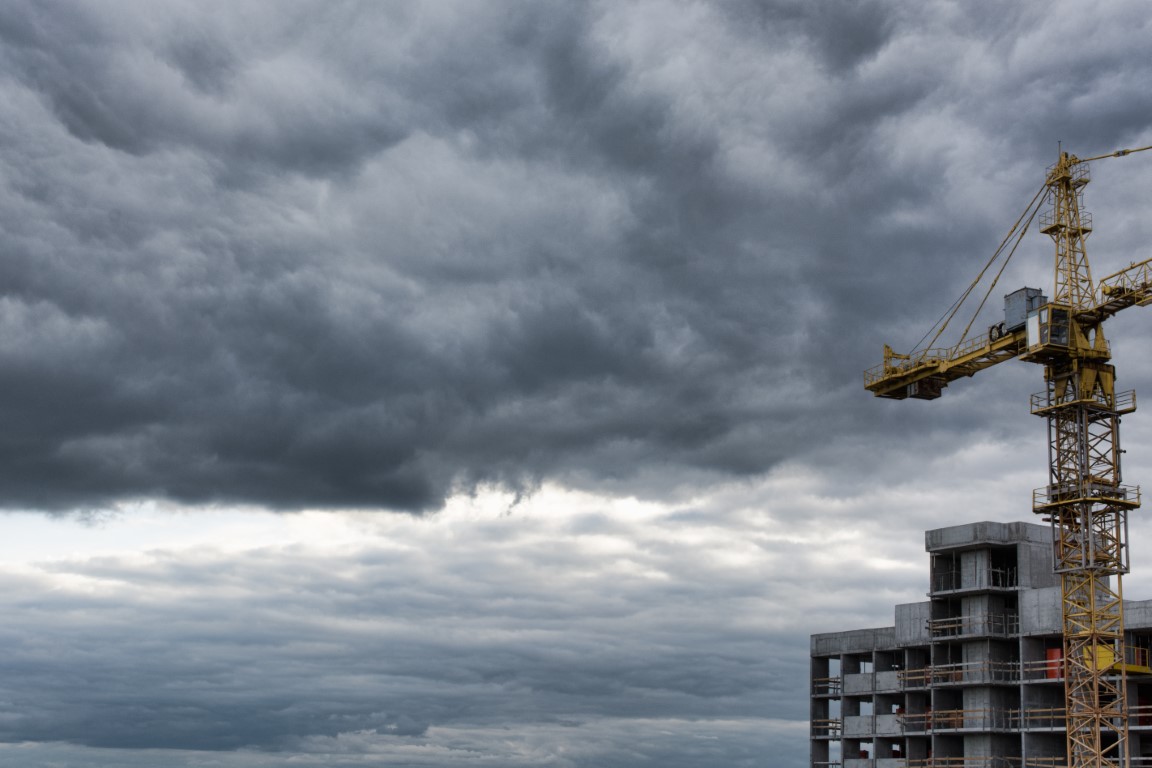 Stormy skies and a building