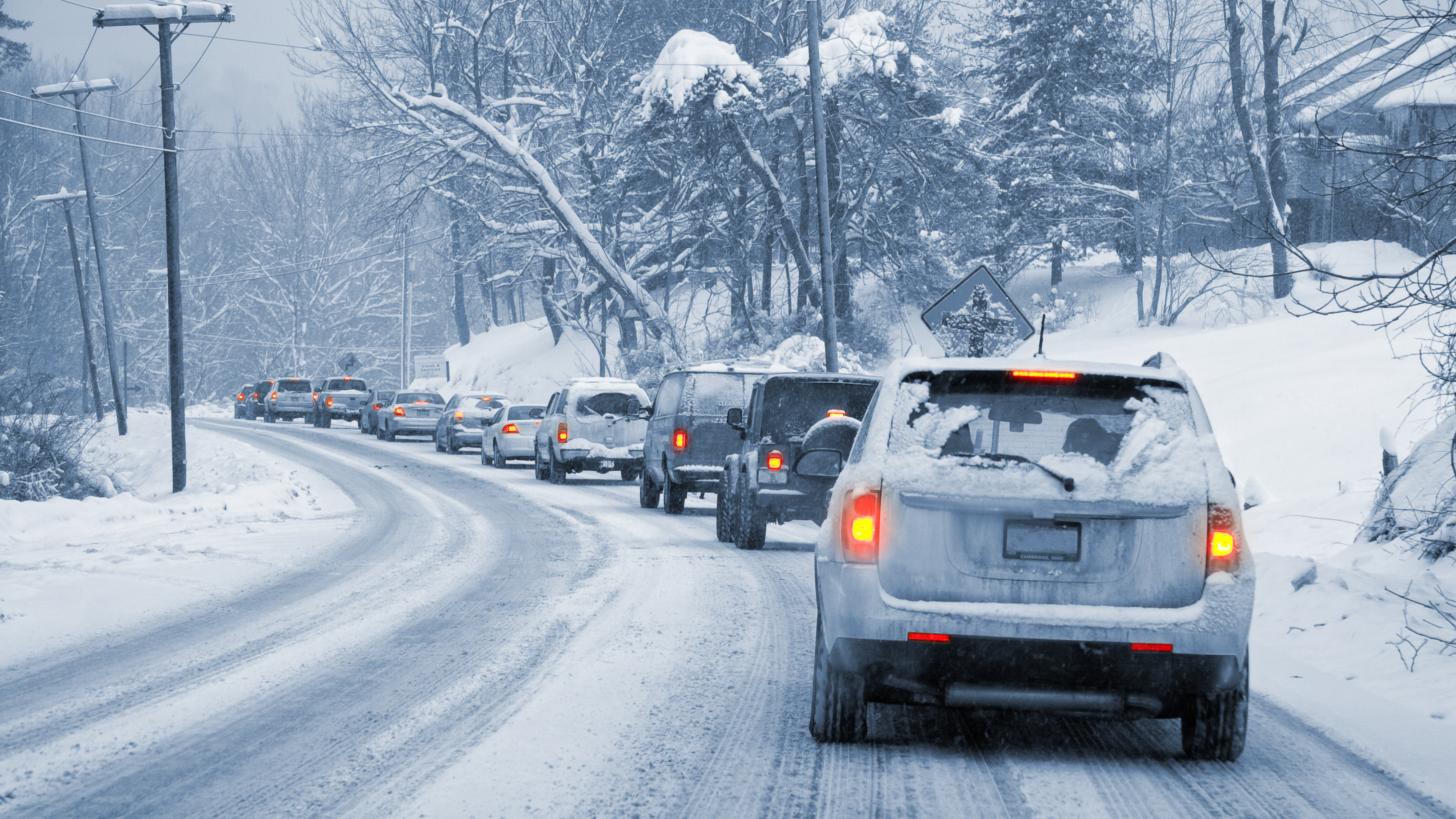 Cars on a snowy road